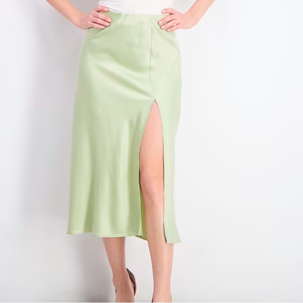 Danielle Bernstein Silk Skirt // High Slit // Sage Green